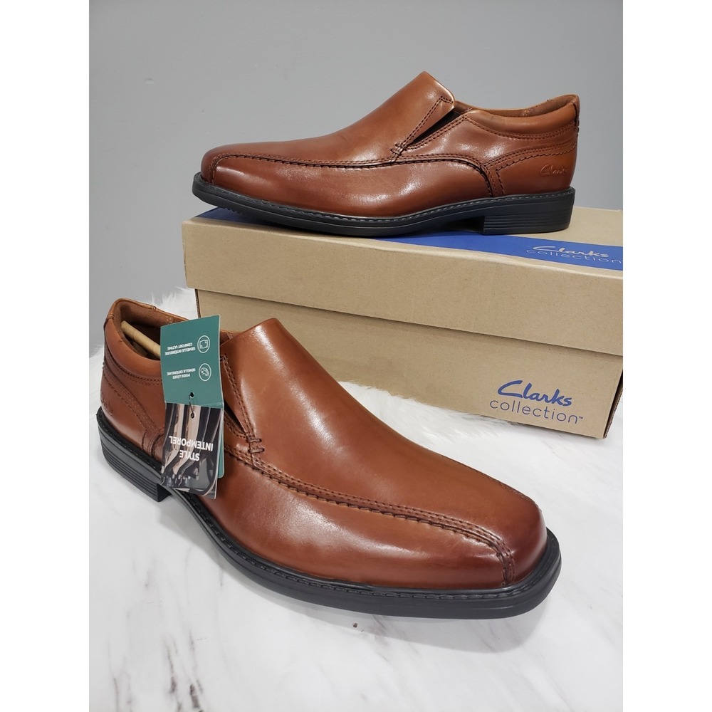 NEW‎ CLARKS Dresslite Step Dress Shoe Men's SZ US 8.5 Dark Tan Leather 82013